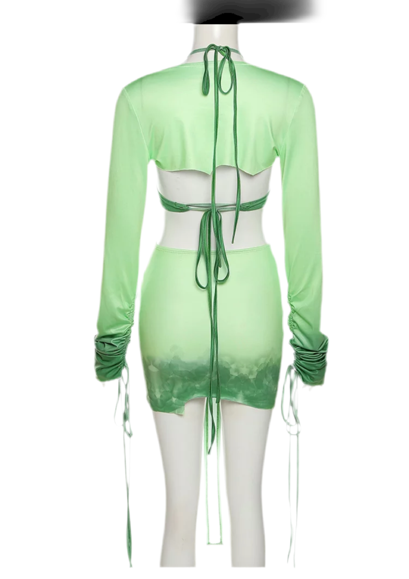 Two-Tone Green 3 PC Skirt Set