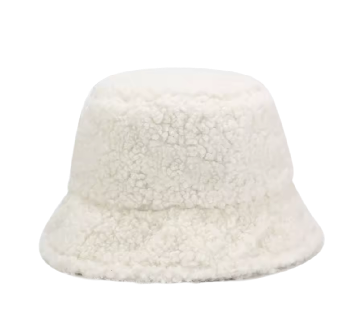 Plain White Fur Bucket Hat