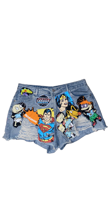 90s/Comic Theme Custom Patchwork Shorts