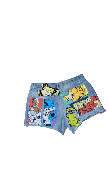 90s/Comic Theme Custom Patchwork Shorts