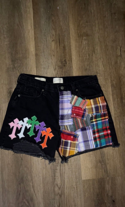 PLAID PATCHWORK SHORTS SIZE:4