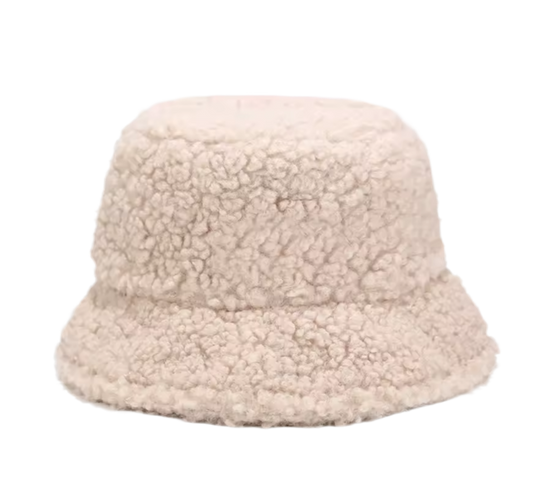 Plain Cream Fur Bucket Hat