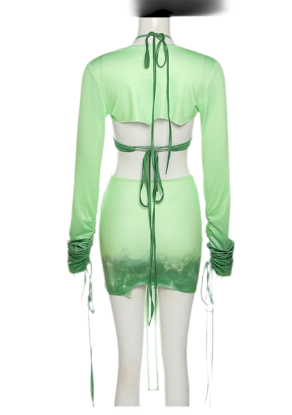 Two-Tone Green 3 PC Skirt Set