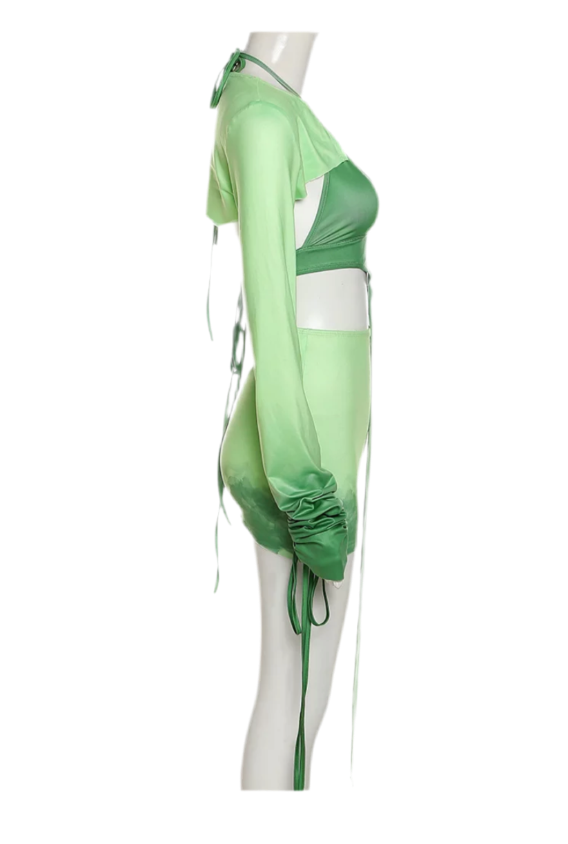 Two-Tone Green 3 PC Skirt Set