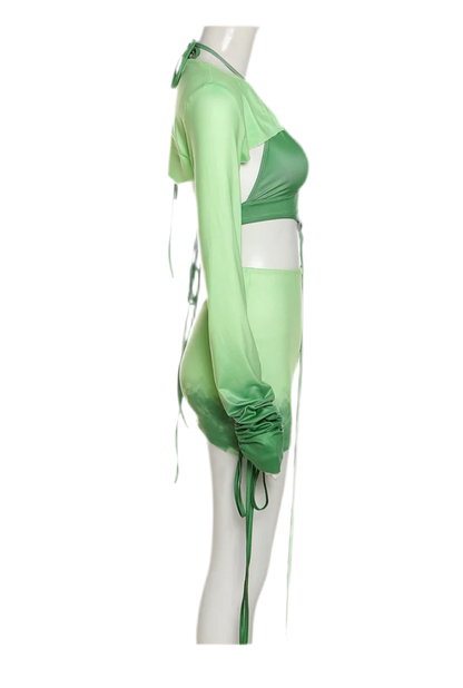 Two-Tone Green 3 PC Skirt Set