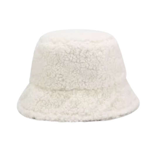 Plain White Fur Bucket Hat