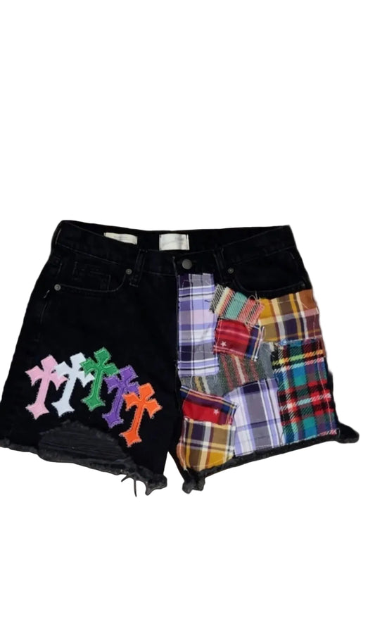 PLAID PATCHWORK SHORTS SIZE:4