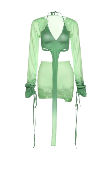 Two-Tone Green 3 PC Skirt Set