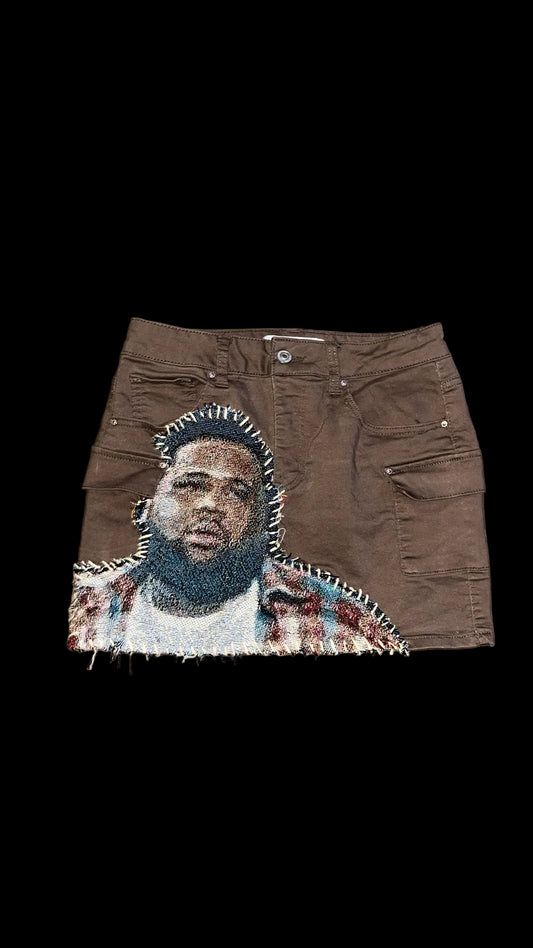1OF1 BROWN CARGO PATCHWORK ROD WAVE SKIRT (SZ: SMALL)