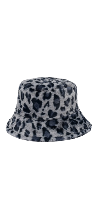 Whale Blue/Grey Leopard Fur Bucket Hat