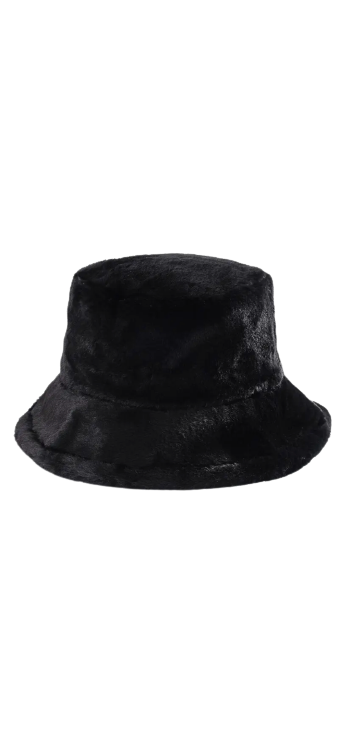 Plain Black Fur Bucket Hat